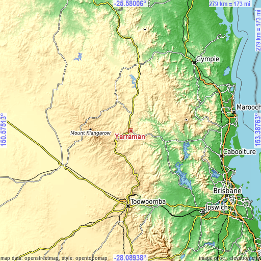 Topographic map of Yarraman