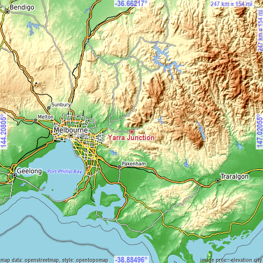 Topographic map of Yarra Junction