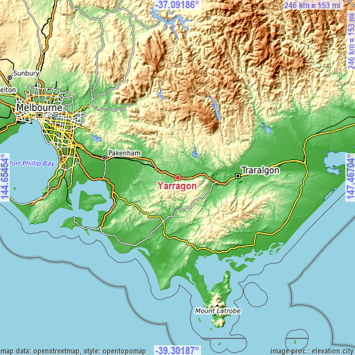 Topographic map of Yarragon