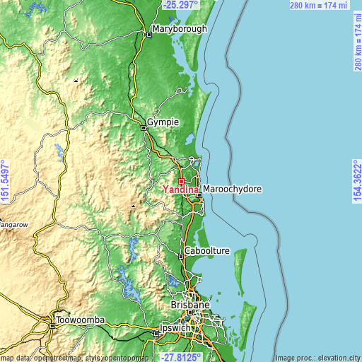 Topographic map of Yandina