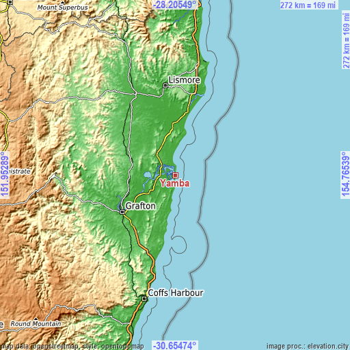 Topographic map of Yamba