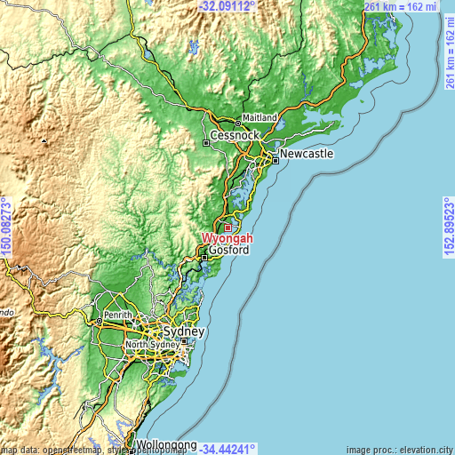 Topographic map of Wyongah