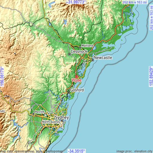 Topographic map of Wyee