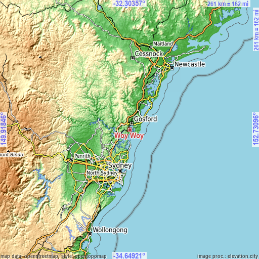 Topographic map of Woy Woy