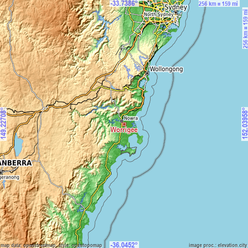 Topographic map of Worrigee