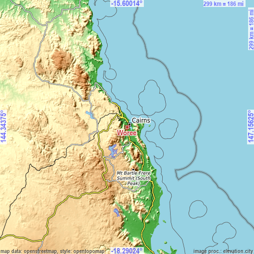 Topographic map of Woree