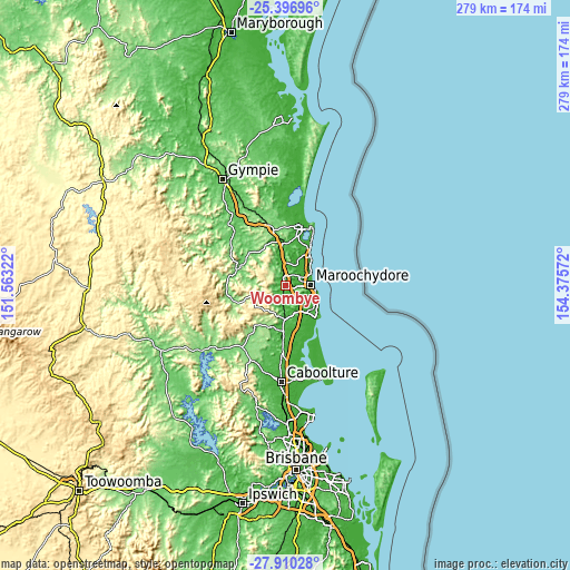 Topographic map of Woombye