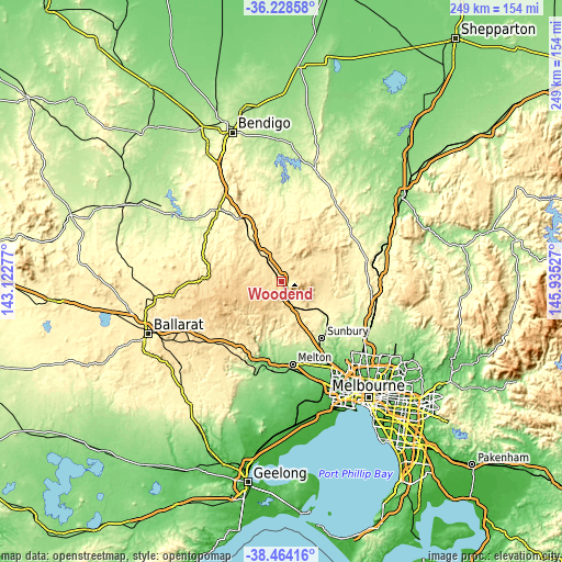Topographic map of Woodend