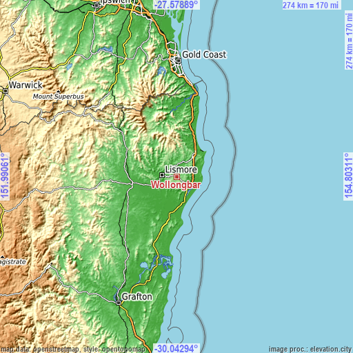 Topographic map of Wollongbar