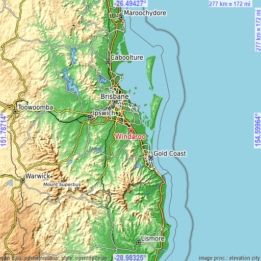 Topographic map of Windaroo