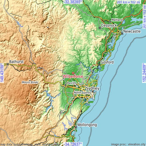 Topographic map of Wilberforce