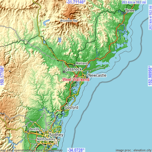 Topographic map of West Wallsend