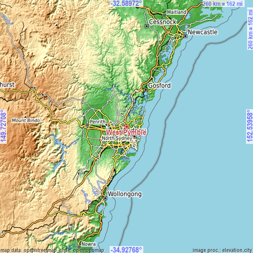 Topographic map of West Pymble