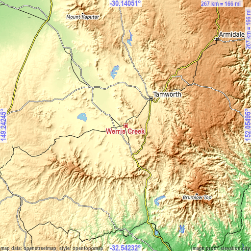 Topographic map of Werris Creek