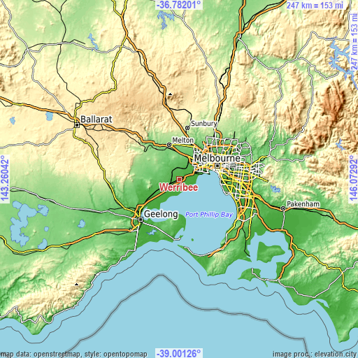 Topographic map of Werribee