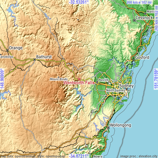 Topographic map of Wentworth Falls