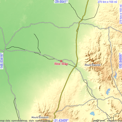 Topographic map of Wee Waa