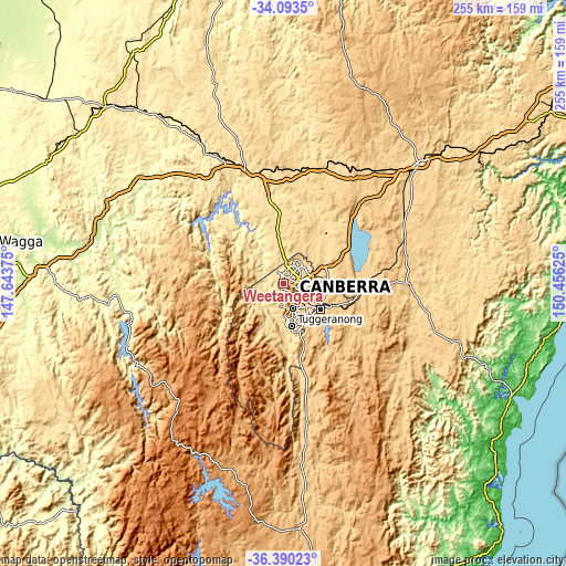 Topographic map of Weetangera