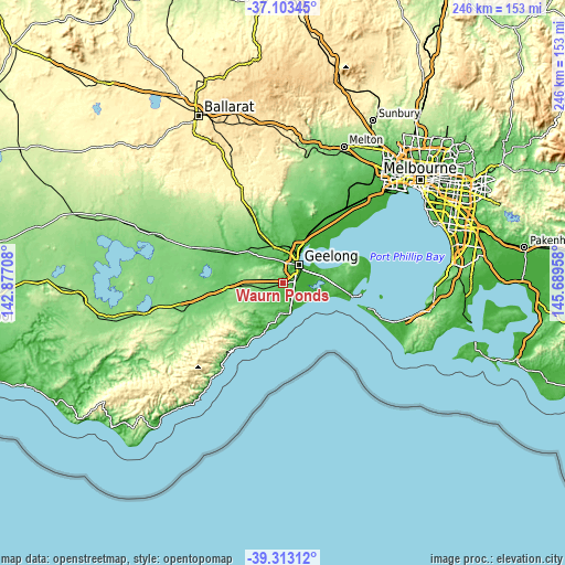 Topographic map of Waurn Ponds