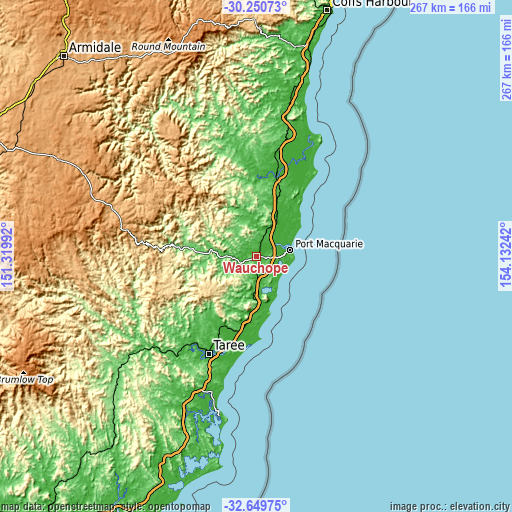 Topographic map of Wauchope