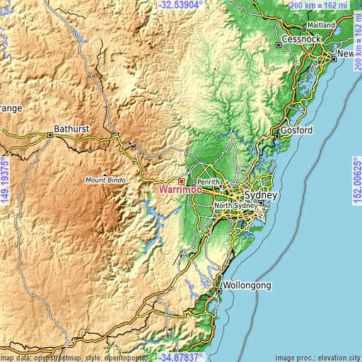 Topographic map of Warrimoo