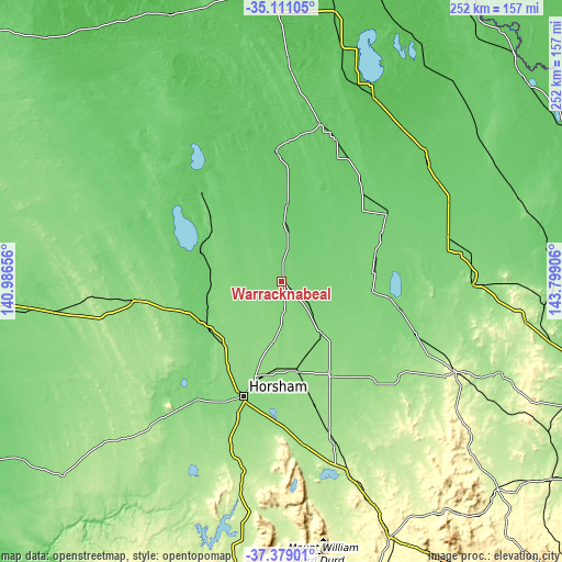 Topographic map of Warracknabeal