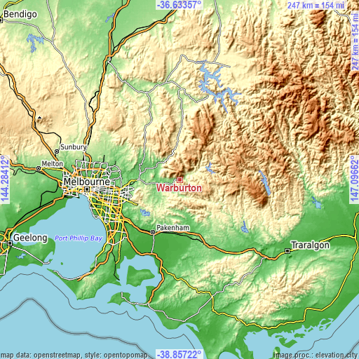 Topographic map of Warburton