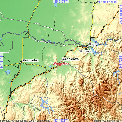 Topographic map of Wangaratta