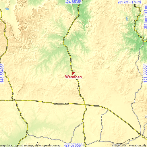 Topographic map of Wandoan