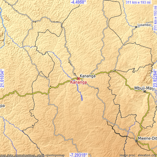 Topographic map of Kananga
