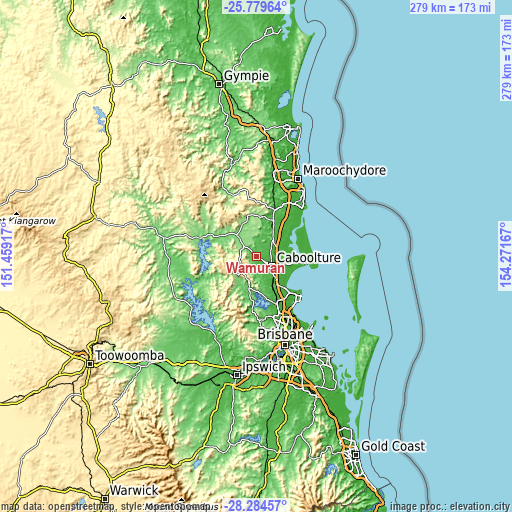 Topographic map of Wamuran
