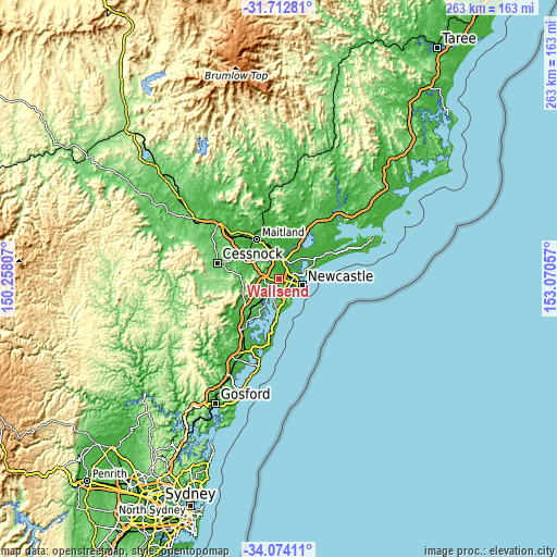 Topographic map of Wallsend