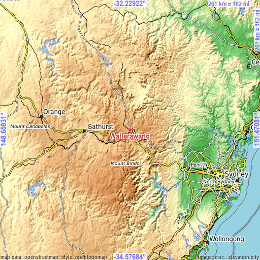 Topographic map of Wallerawang