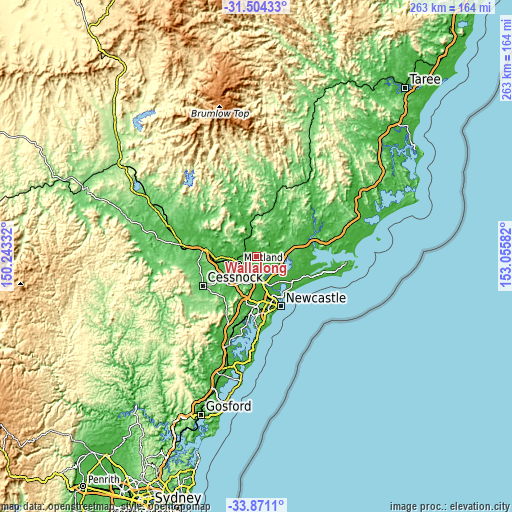 Topographic map of Wallalong