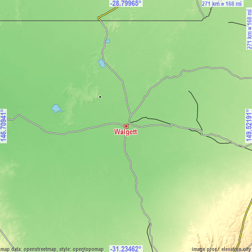 Topographic map of Walgett