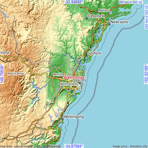 Topographic map of Wahroonga