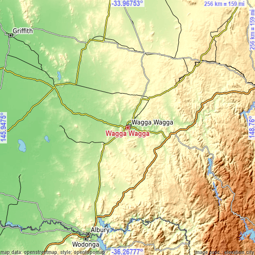 Topographic map of Wagga Wagga