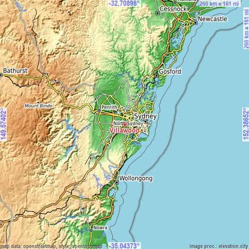 Topographic map of Villawood