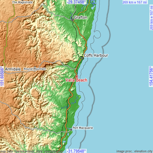 Topographic map of Valla Beach