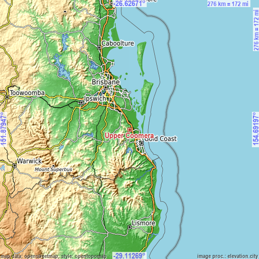 Topographic map of Upper Coomera