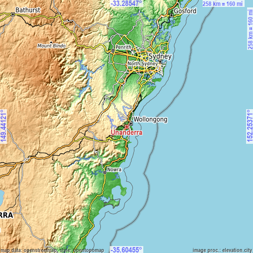 Topographic map of Unanderra