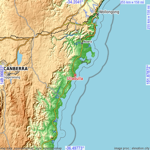 Topographic map of Ulladulla