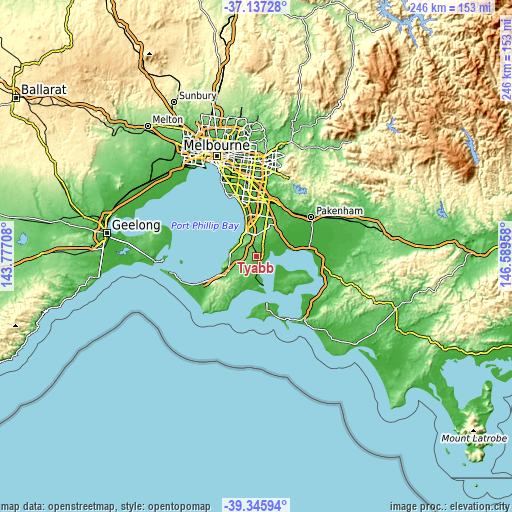 Topographic map of Tyabb