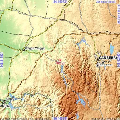 Topographic map of Tumut