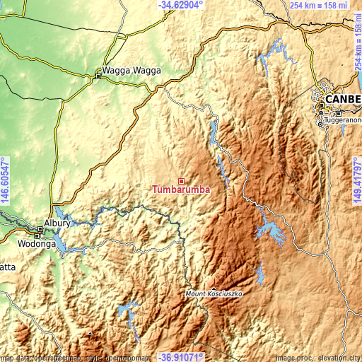 Topographic map of Tumbarumba