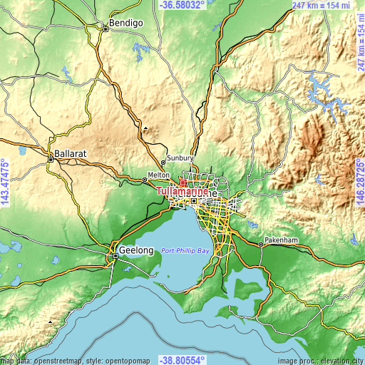 Topographic map of Tullamarine