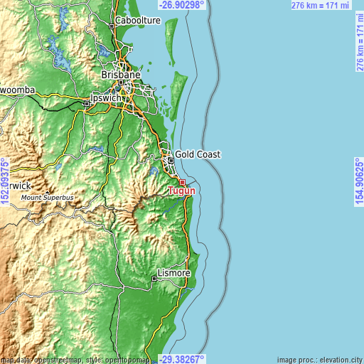 Topographic map of Tugun