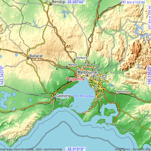Topographic map of Truganina