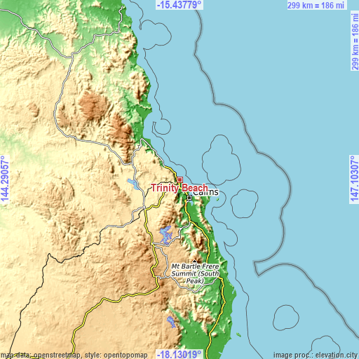 Topographic map of Trinity Beach