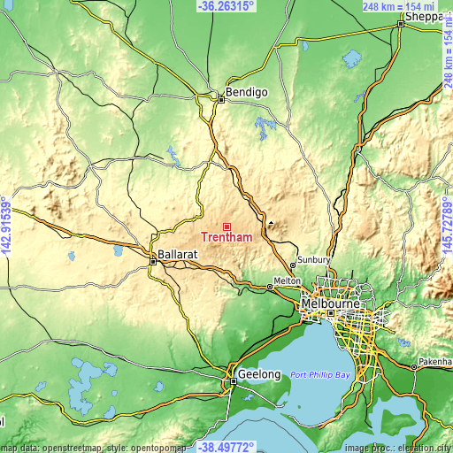 Topographic map of Trentham